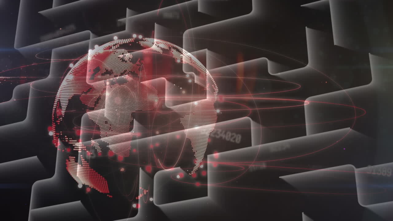 animación del procesamiento de datos sobre el globo giratorio y el laberinto