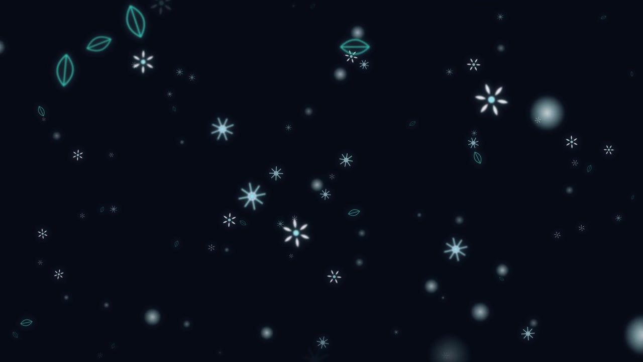 Animated Falling Snowflakes and Leaves on Dark Background