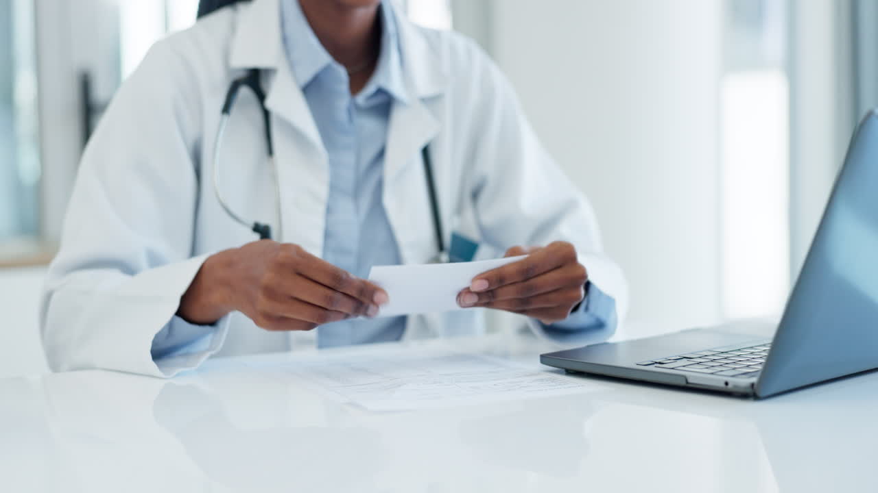 Hospital, consulting and doctor with prescription