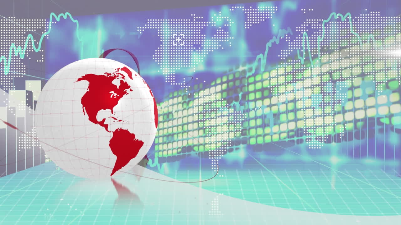 지구와 세계 지도에 대한 데이터 처리의 애니메이션