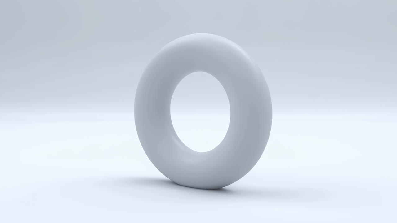 Abstract White Torus Rotating Seamlessly on a Clean Background