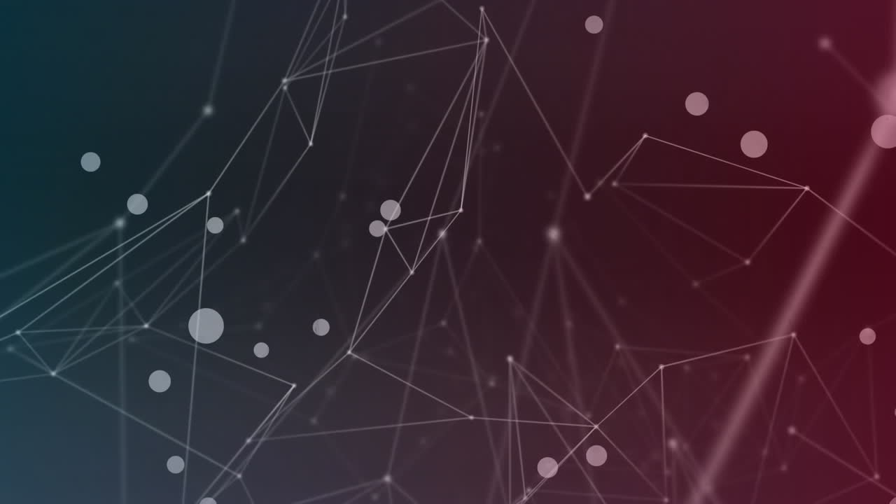 Animation of white circles over dots connected with lines against abstract background