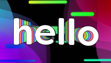 animation of hello text over shapes on dark background