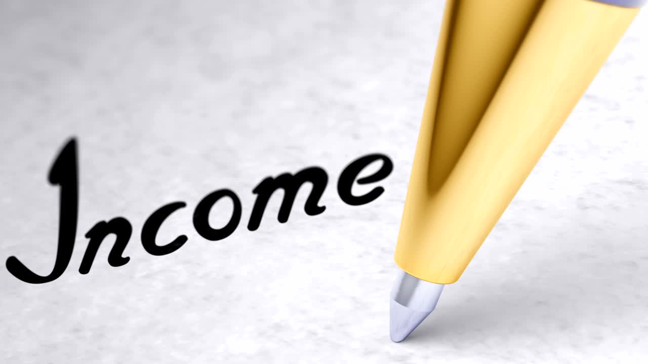 "Income" on the page. Looping footage has 4K resolution.