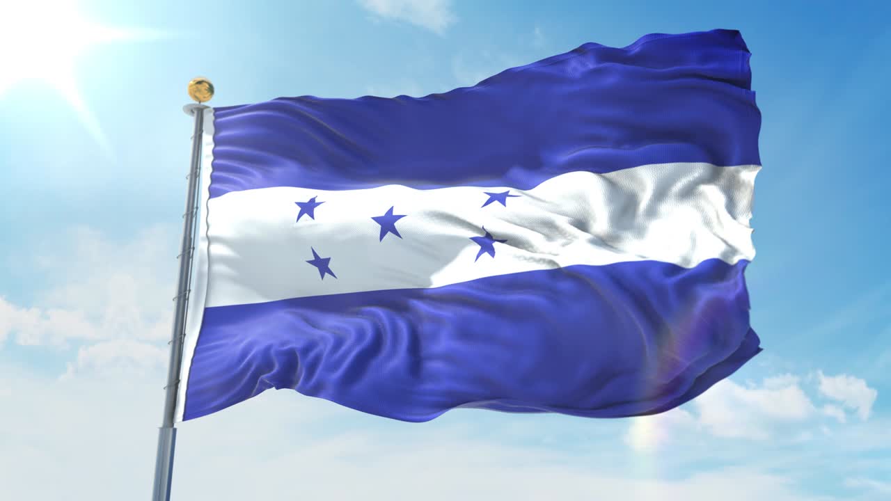 la bandera de honduras ondeando en el viento contra el cielo azul profundo. tema nacional, concepto internacional. renderización 3d de bucle sin costuras 4k