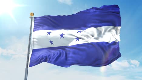 honduras flag waving in the wind against deep blue sky. national theme, international concept. 3d render seamless loop 4k