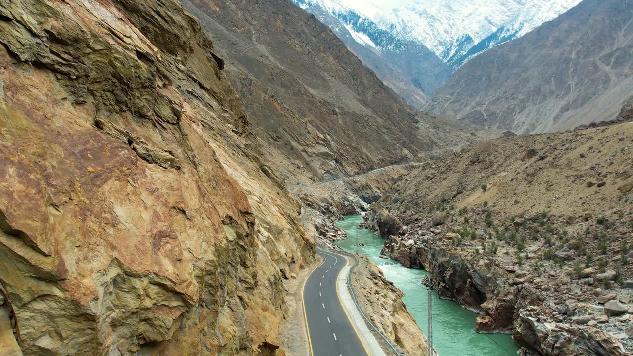 Aerial view of jaglot skardu road - jsr that connects gilgit region to ...