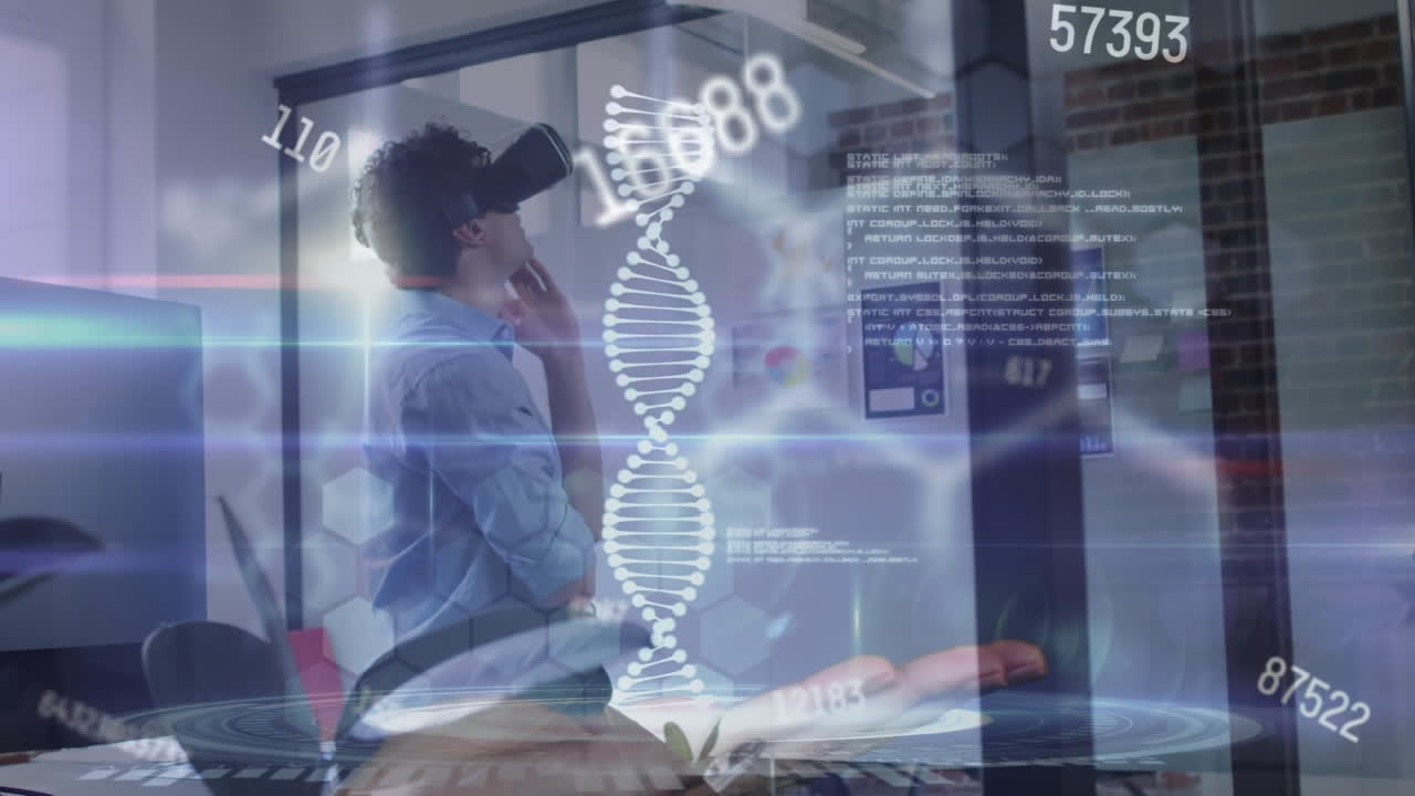 사무실에서 일하는 사업가에 대한 dna 가닥의 애니메이션