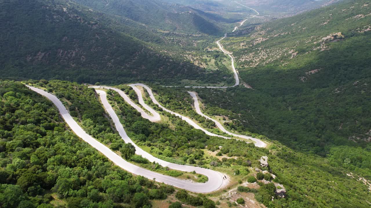 Twisty Road in Olympus Mountain Greece, Aerial Panoramic Footage, Nature Landscape View