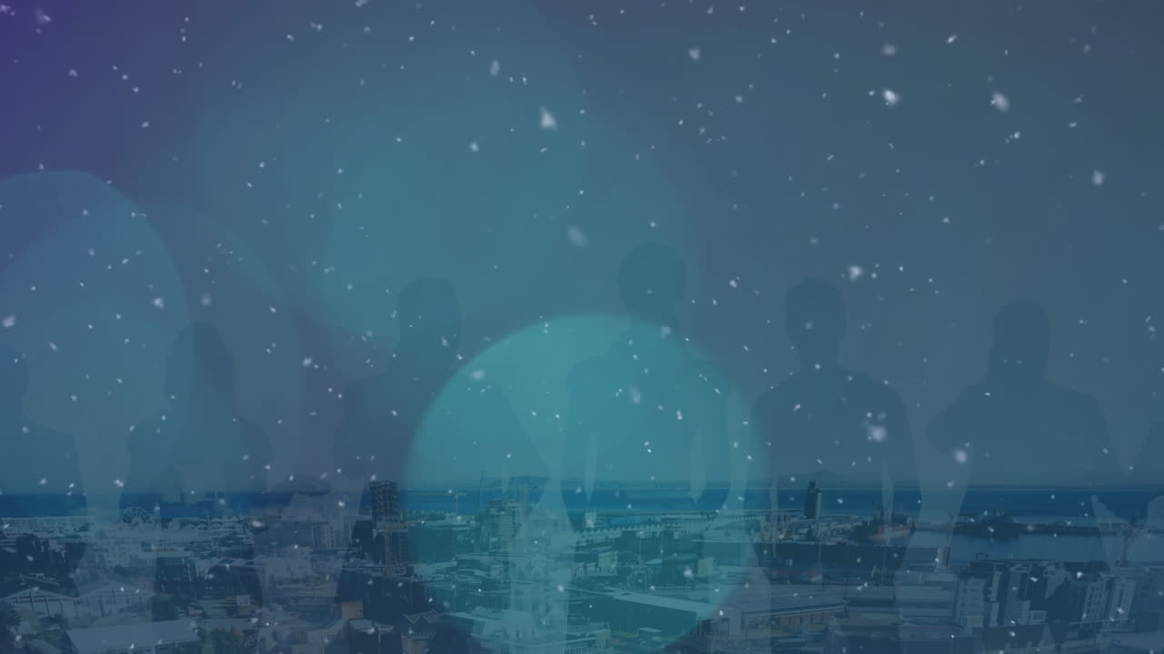 도시 풍경 과 사람 들 위 에 떨어지는 점 들 의 애니메이션