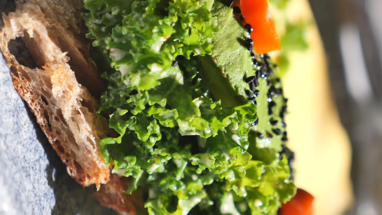 Close-up of a sandwich with salad