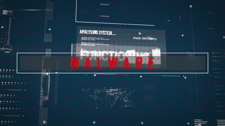 Digital video of malware text with computer interface and analysis in background