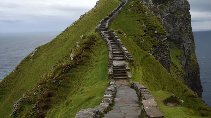 Antichi gradini di pietra che si snodano sull'isola di Skellig Michael