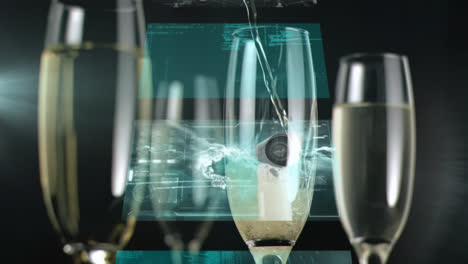 Animation-of-data-processing-over-glasses-of-champagne