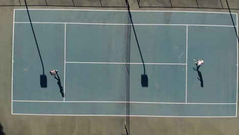 Video-of-top-view-of-diverse-female-tennis-players-on-court