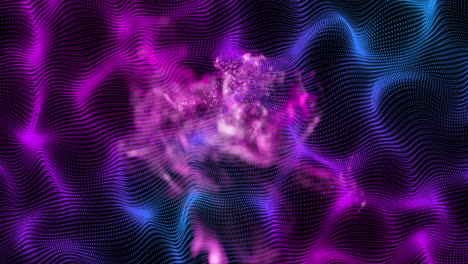 animation of purple shapes and lines on black background