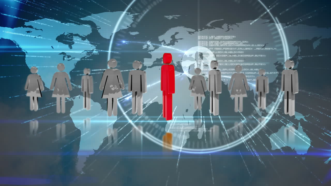 남성과 여성 아이콘 뒤에 있는 세계 지도