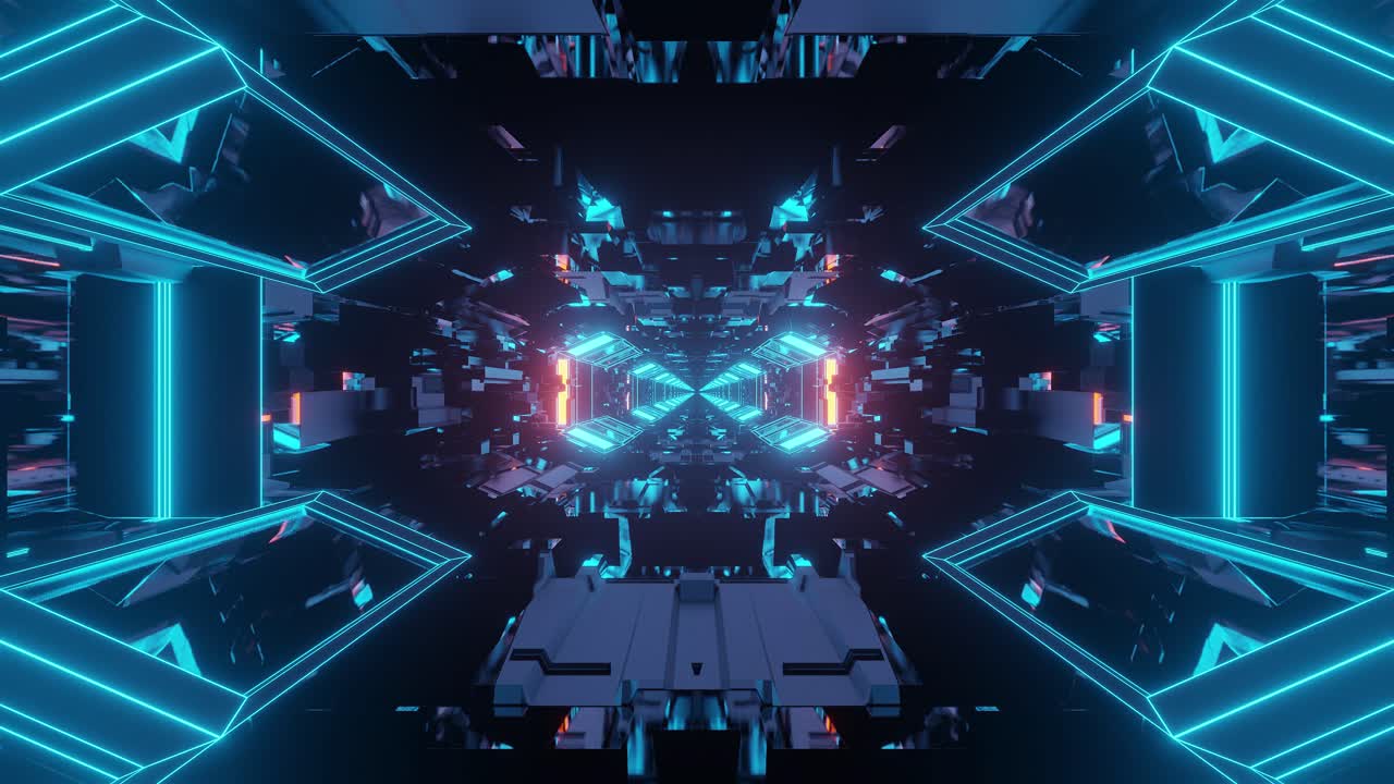 인력을위한 금속 방을 가진 사이버 미래 시설, vj 루프의 모션 그래픽, 3d, 모션
