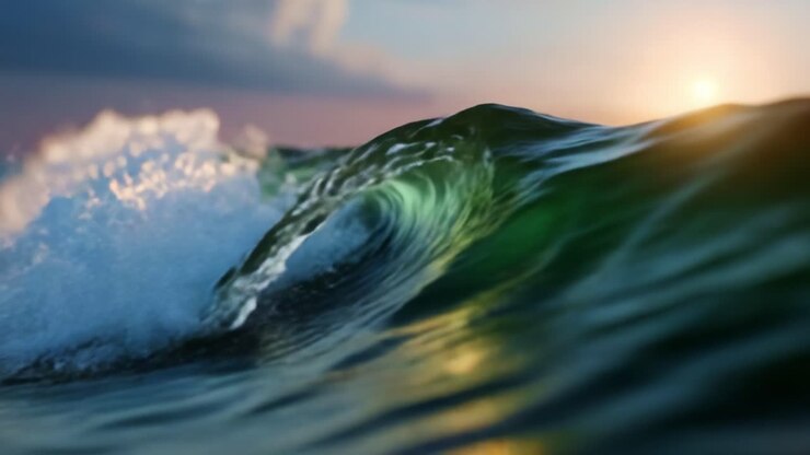 Captivating Waves at Sunset: A Mesmerizing Display of Nature's Beauty and Tranquility Captured in Two Stunning Frames from a Serene Ocean Scene