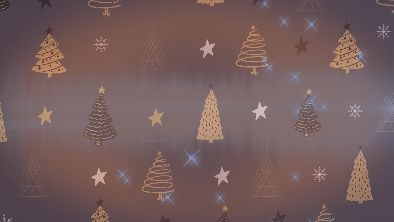 animación de estrellas y patrón de árbol de navidad en fondo oscuro