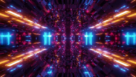 corredor de túnel de sci-fi futurista brillante con símbolo de cruz cristiana brillante sagrado ilustración en 3d fondo de movimiento papel de pared en vivo vj bucle