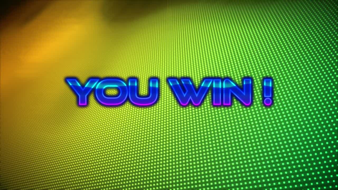 Animation of you win text over green and yellow background