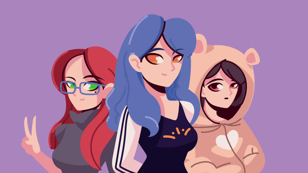 세 명의 애니메이션 소녀