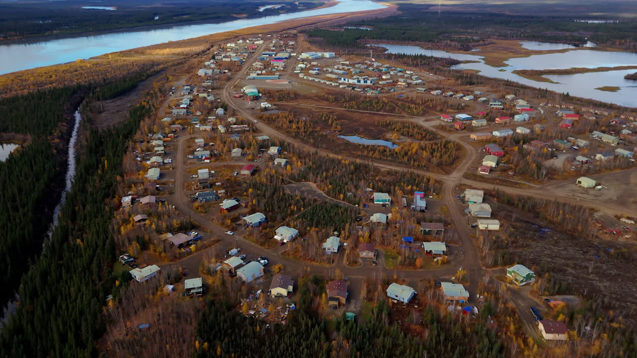 Aerial View Of Fort McPherson Hamlet In The Inuvik Region Of The Northwest Territories, Canada.