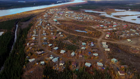 aerial view of fort mcpherson hamlet in the inuvik region of the northwest territories, canada.