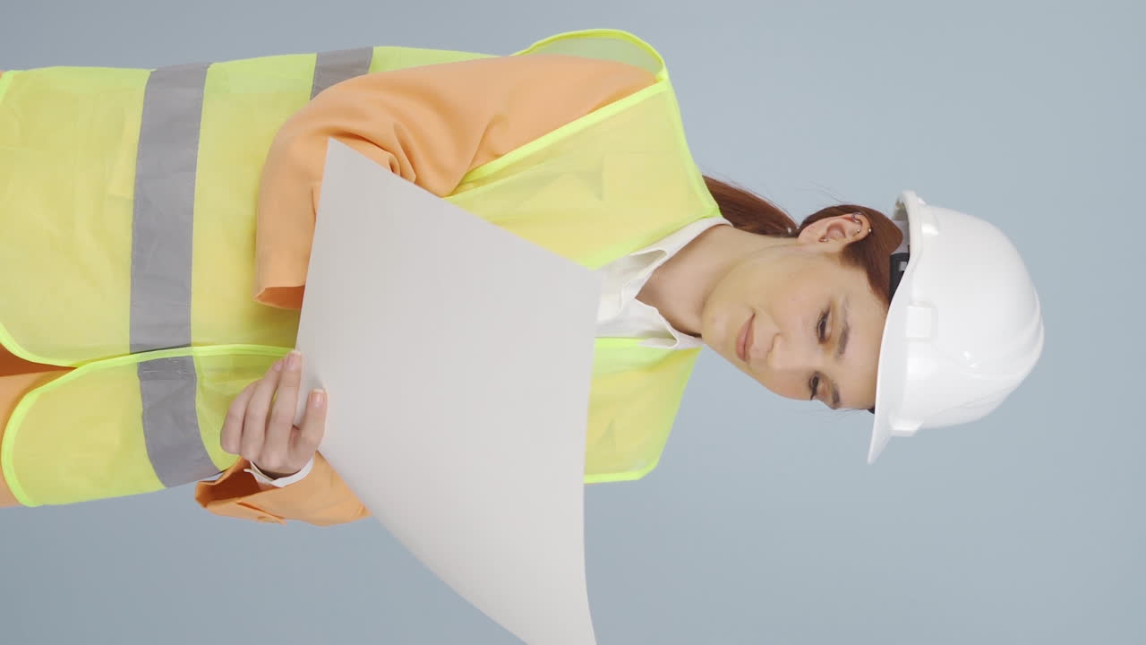 엔지니어가 카메라를 향해 손을 흔들고 있는 수직 비디오