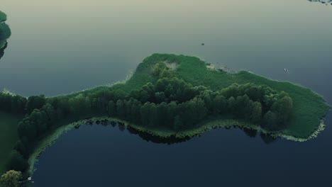 aerial view on the peninsula of the lake at the dusk