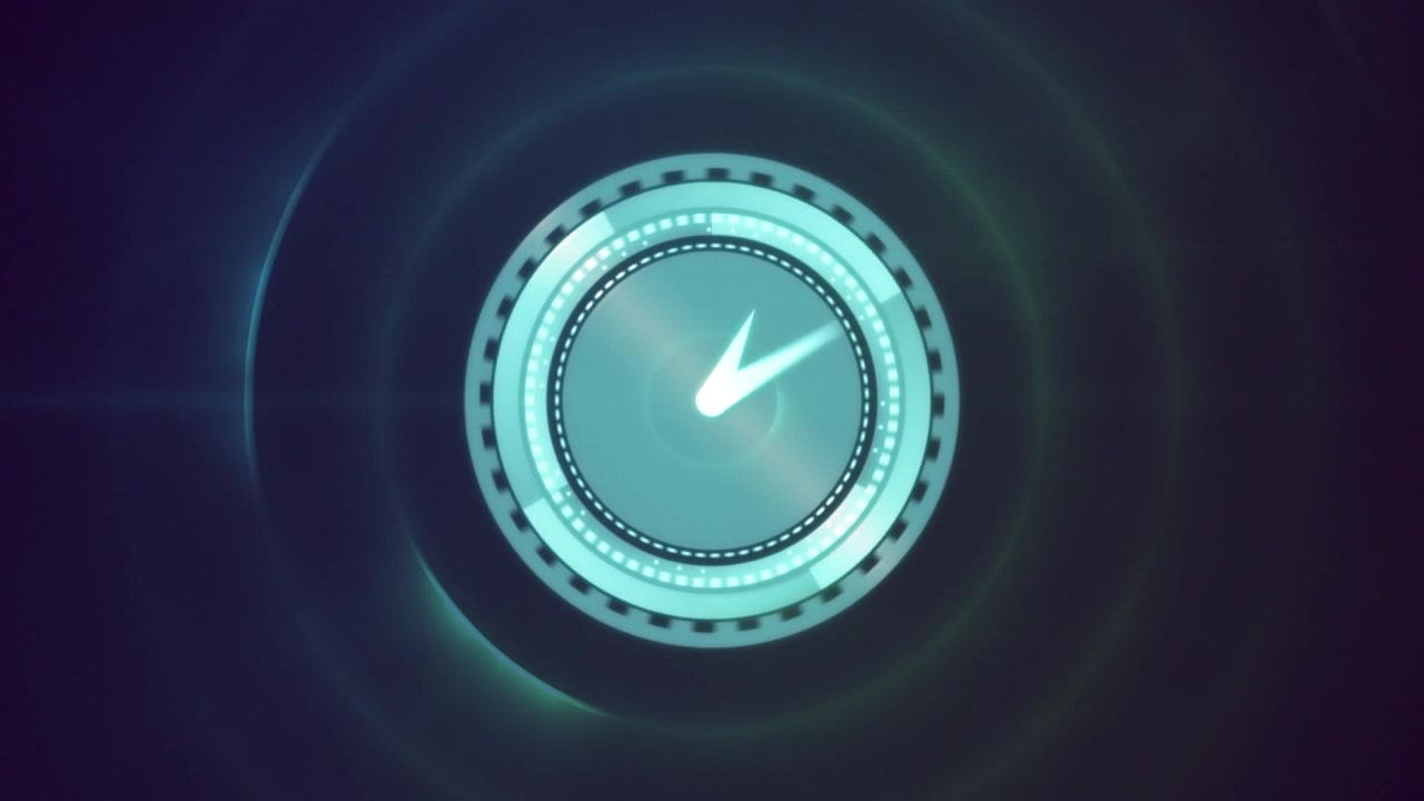 Animation of clock moving fast and data processing over circles