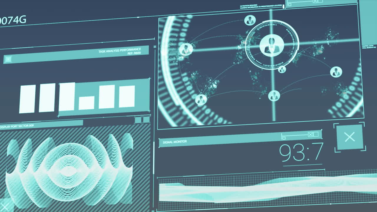 Animations of digital interface over dark background