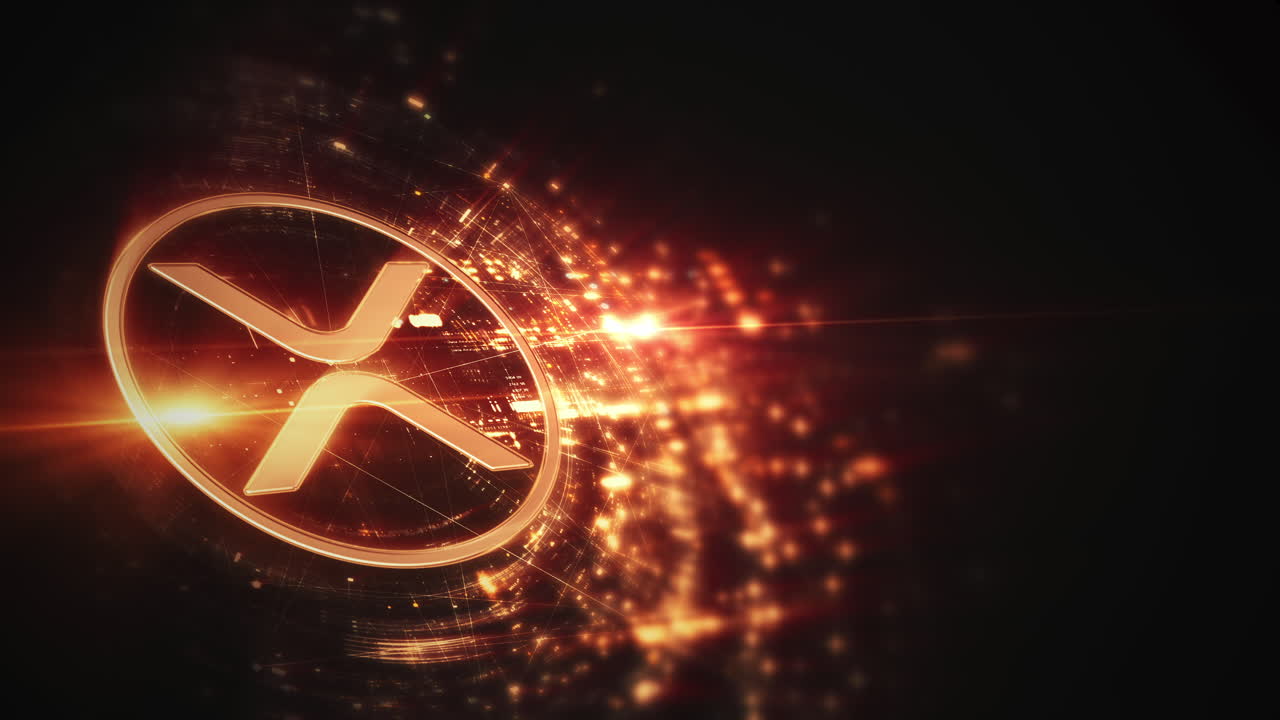 Futuristic digital background highlighting advanced cryptocurrency and encryption technology, featuring blockchain networks and secure cryptographic systems : RIPPLE, XRP