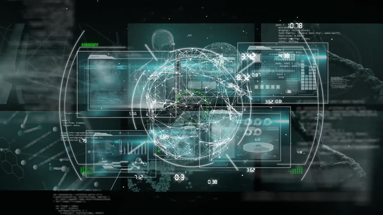 Animation of data processing over black background