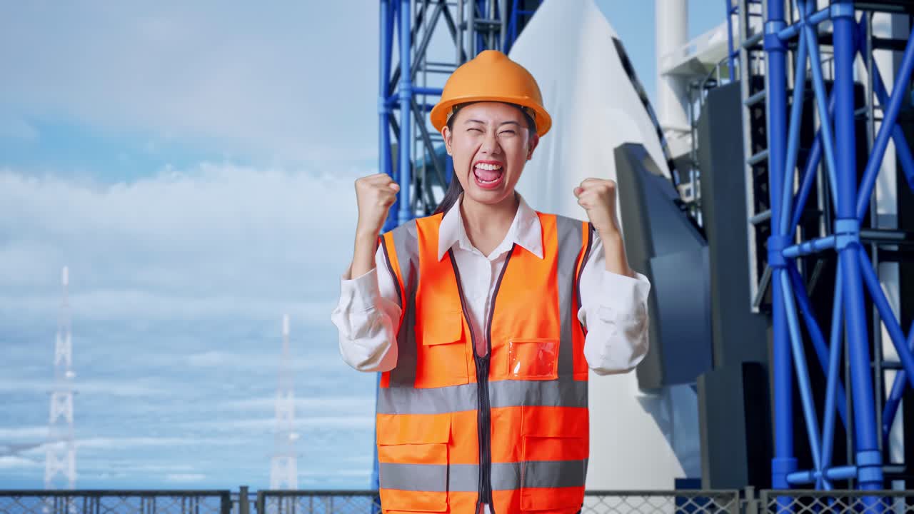 성공적인 우주 프로젝트를 축하하는 여성 엔지니어