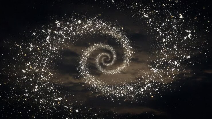 Una straordinaria visualizzazione di spirali cosmiche: un viaggio attraverso una splendida galassia piena di stelle scintillanti e motivi di polvere mistici