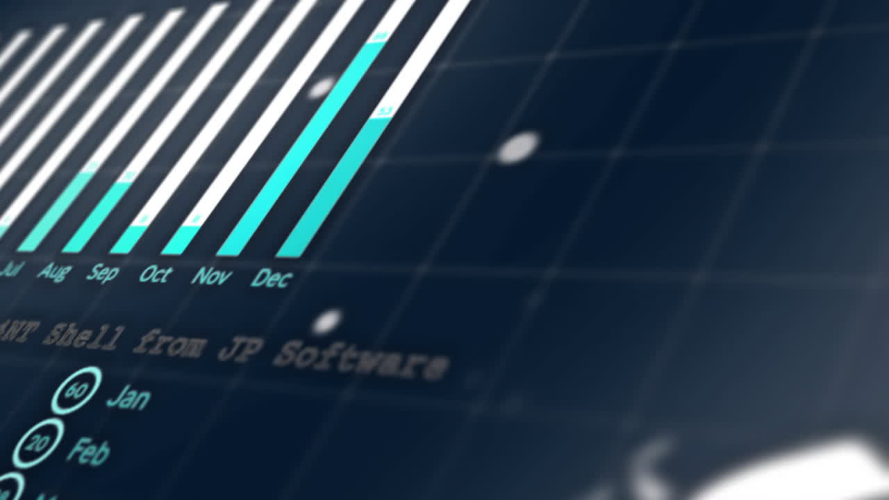 animación de la pantalla de interfaz con gráficos blancos y azules procesando datos en negro