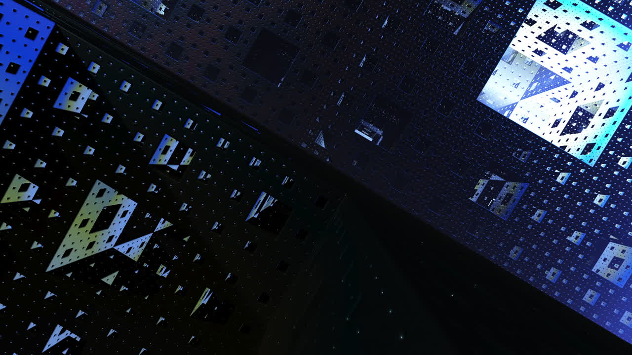 거대한 큐브 프랙탈과 반이는 파란색 불빛