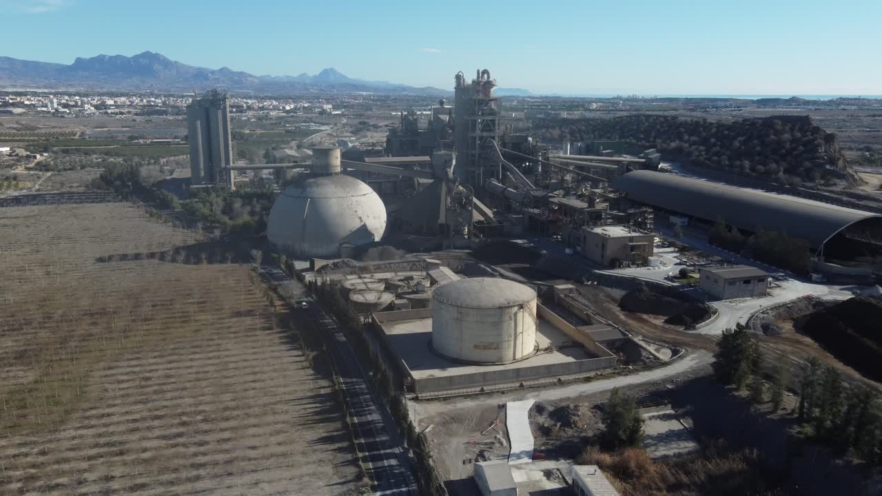 Flying along a huge cement manufacturing plant. San Vicente del Raspeig, Spain.