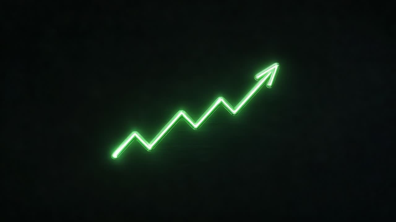 Dynamic Green Arrow Illustration Representing Positive Growth and Increasing Trends in Graphs, Economics, and Business Metrics on a Dark Background