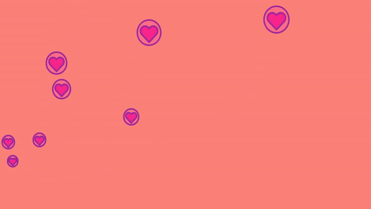 iconos de corazón púrpura flotando contra un fondo naranja