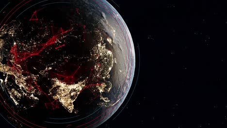 planet-earth-spinning-view-from-empty-space-light-pollution-illuminated-at-night-network-red-connection-in-smart-city