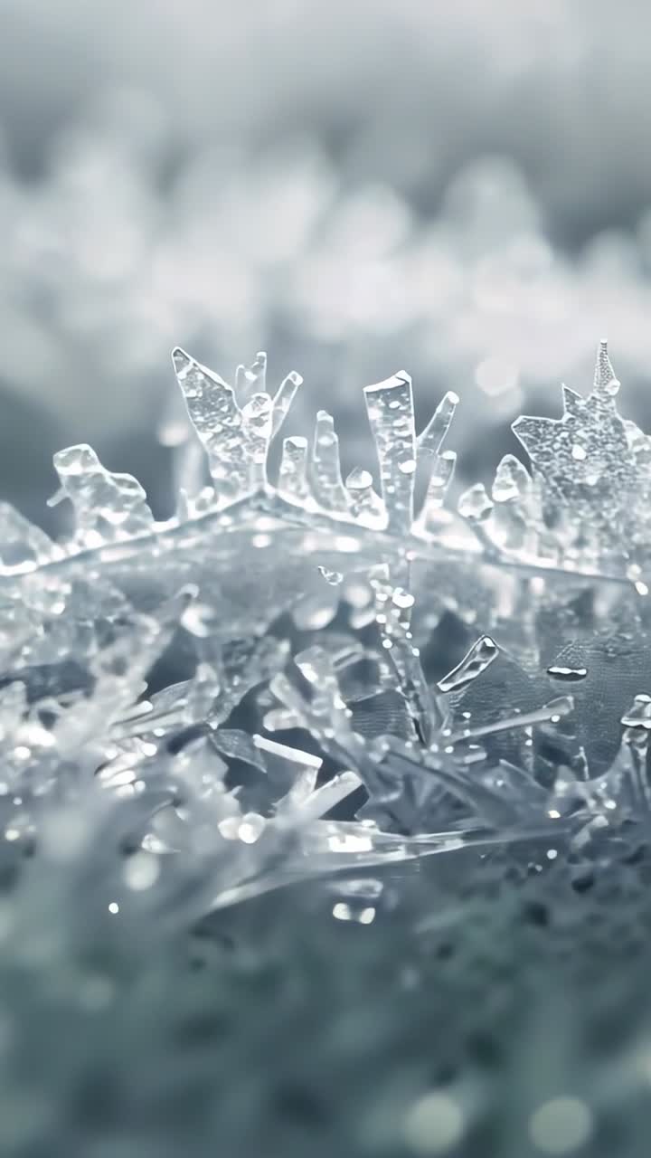 Vertical video: Shifting camera bringing serrated ridge into focus on snow to reveal crystals