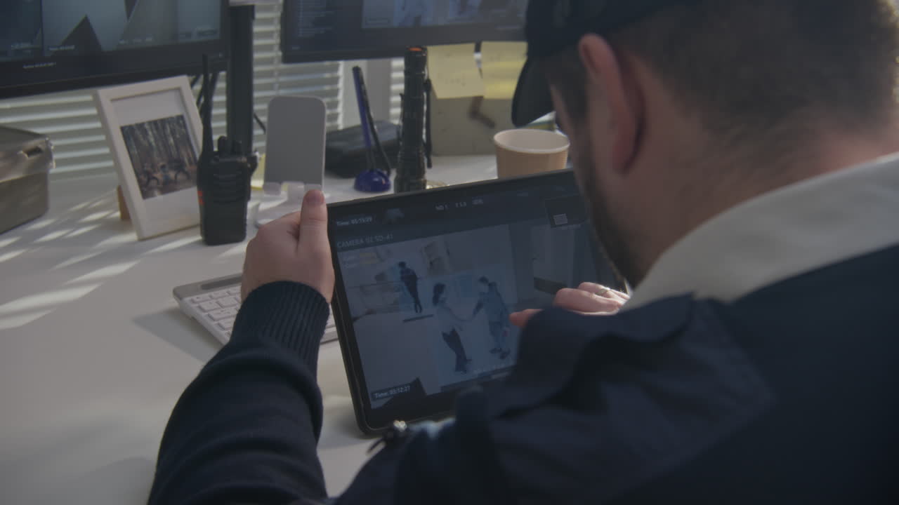 Security Guard Monitoring Surveillance Footage