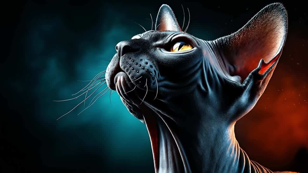 입을 벌리고 입을 크게 벌리고 있는 검은 고양이