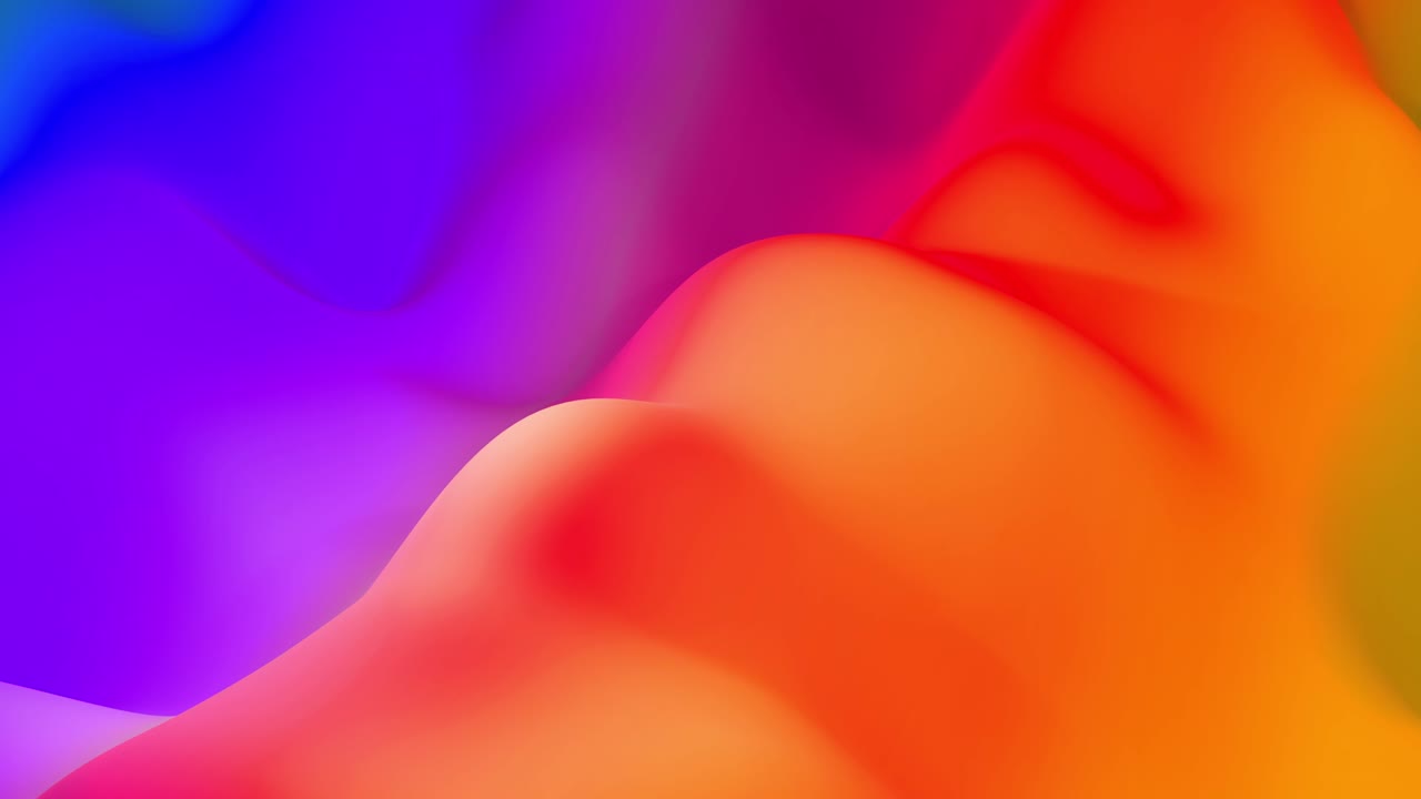 Fantastically colorful landscape. 4k abstract looped fantastic background, liquid gradient of paint with internal glow forms hills or peaks that change smoothly in the cycle. Blue red