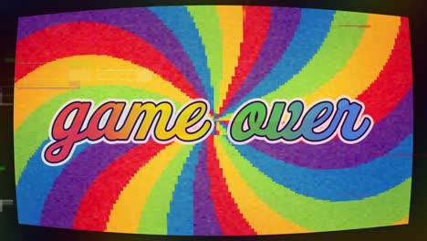 animación de interferencia sobre el juego sobre el texto en un fondo colorido.