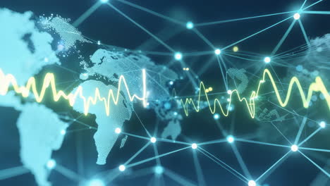 global data network with financial waveform overlay