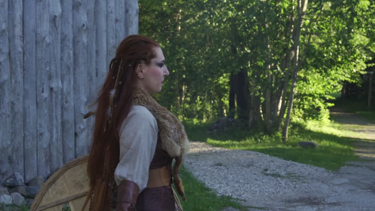 wiking 소녀는 성에서 멀리 걸어